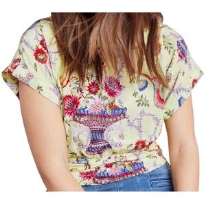 Anthropolgie Maeve Yellow Floral Print Silk Women's Top